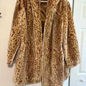 Dennis Basso Leopard Print Faux Fur Coat